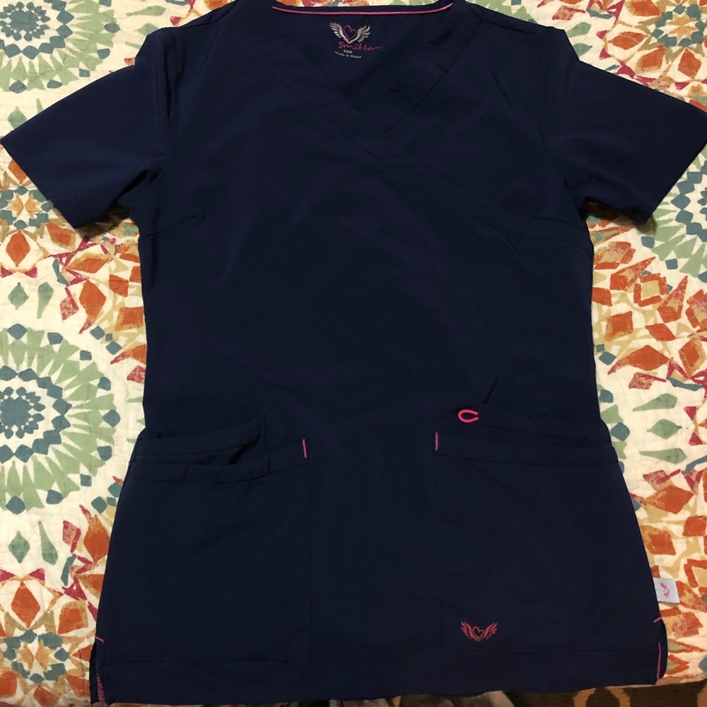 Smitten Navy Scrub Top